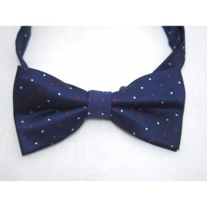 蝶ネクタイ ボウタイ ネイビー 赤白ドット 12cmX6cm