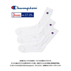 Champion 大きいサイズ チャンピオン 3P フルレングス ソックス ロングソックス Cロゴ 27〜29cm クルーソックス 靴下 3足セット メンズ CMSCY002